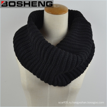 Одноцветный черный вязаный шарф, толстый теплый вязаный круг Бесконечный шарф